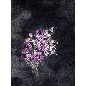 Nina Ricci for Avon Floral Brooch Pin Purple Flowers Blue Ribbon